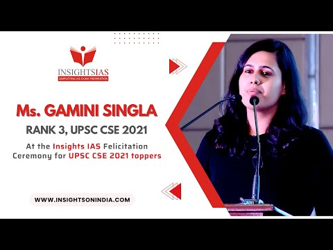 Ms. Gamini Singla, Rank 3,UPSC CSE 2021 @InsightsIAS Felicitation Ceremony for UPSC CSE 2021 toppers