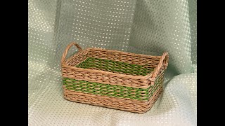 Прямоугольная корзиночка с узором Рыбьи косточки   Rectangular basket with Fish Bones pattern