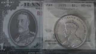 1935 Silver Dollar MS 64 and  A 1935 1 Dollar Banknote