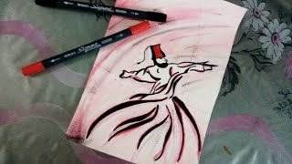 How to draw Whirling Derwish/how to paint whirling derwish/how to draw Sufi/Sufi art