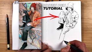 BRUSH PEN DRAWING TUTORIAL - Tips \& Sketching Techniques