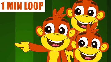 [1 MIN LOOP] Playful Five Little Monkeys 🐵✨ | Cute 3D Animation Nursery Rhymes | MonkeyLoopWorld