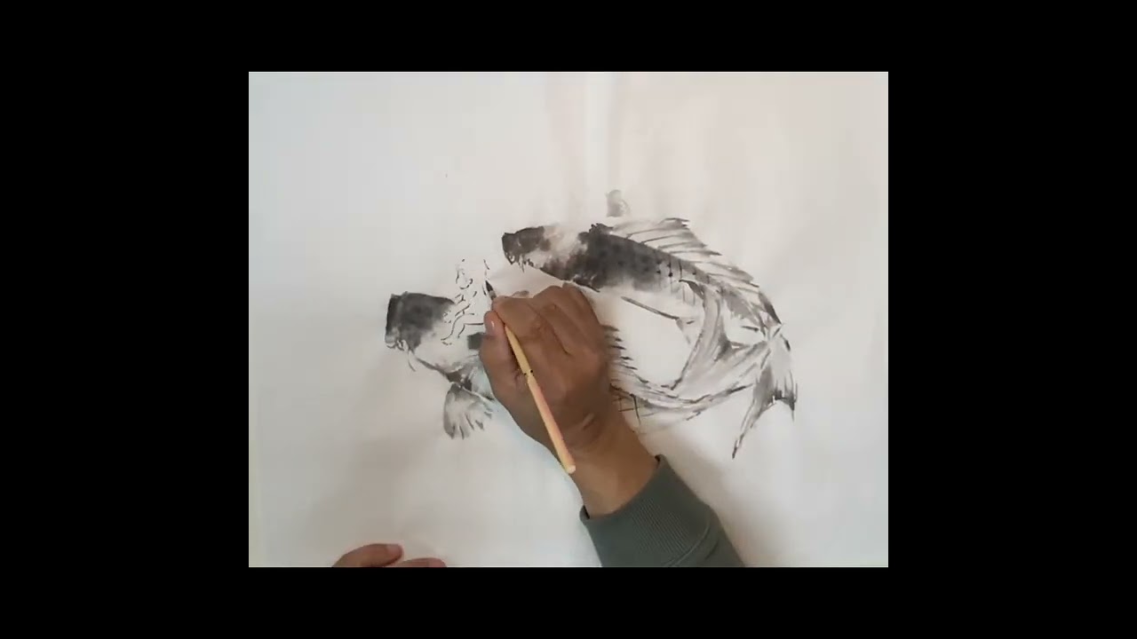 鯉のぼり（墨絵）バージョン松師古の水墨画#水墨画#鯉のぼり - YouTube