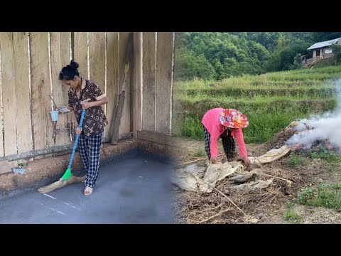 Ly Thi Yen cleaned the house after the village head finished his work.