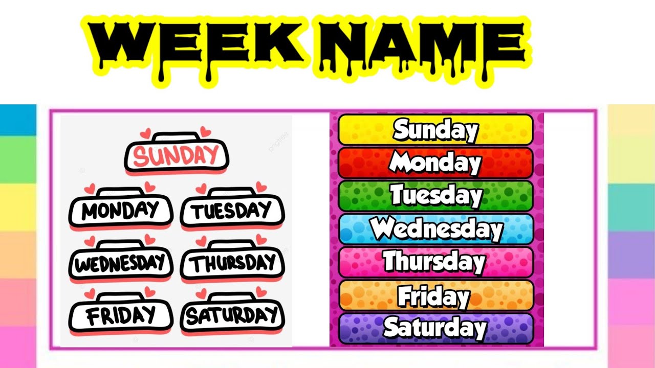 Eng Week Names Week Name, सप्ताह के नाम, Sunday Monday ki Spelling, 7 days Name, Week ...