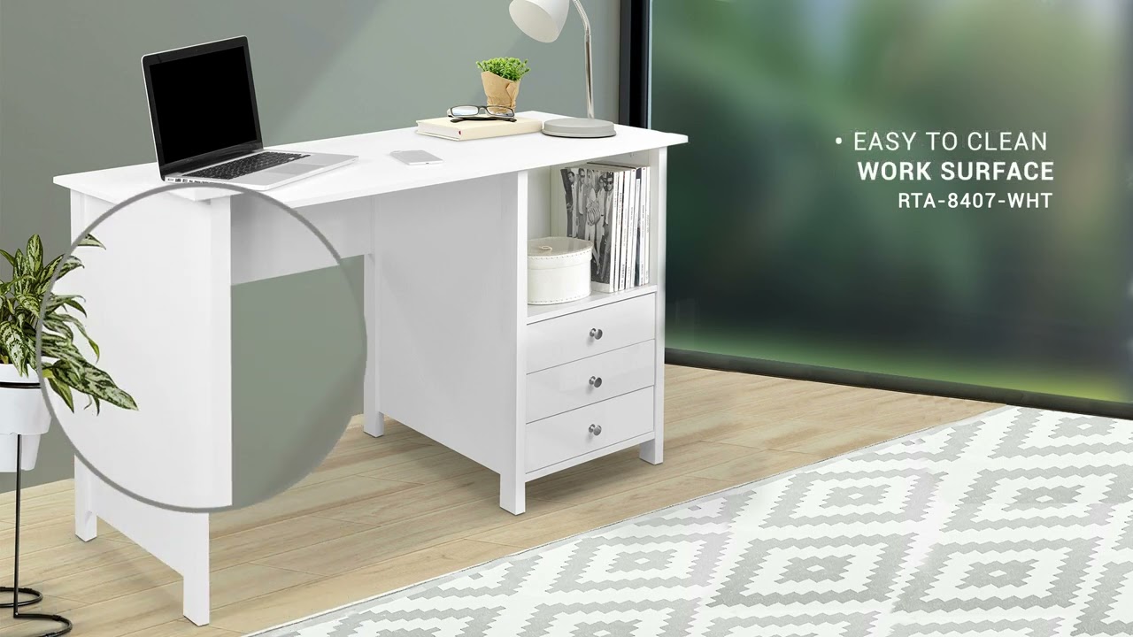 TECHNI MOBILI | Contemporary White Desk with 3 Storage Drawers | RTA 8407