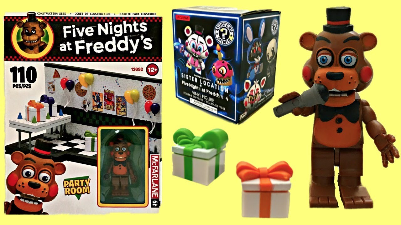 FNAF Toy Freddy Party Room 12692 McFarlane Construct Brick Build, Funko Mystery Mini, Freddy's - YouTube