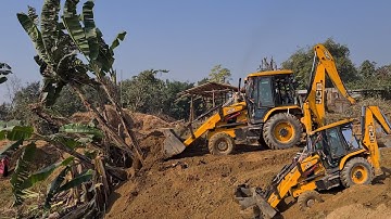 Jcb Backhoe machine filling and leveli soil in land @roadtrendmachinework