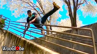 Epic Rail Grind Roller Skating Fail || WooGlobe
