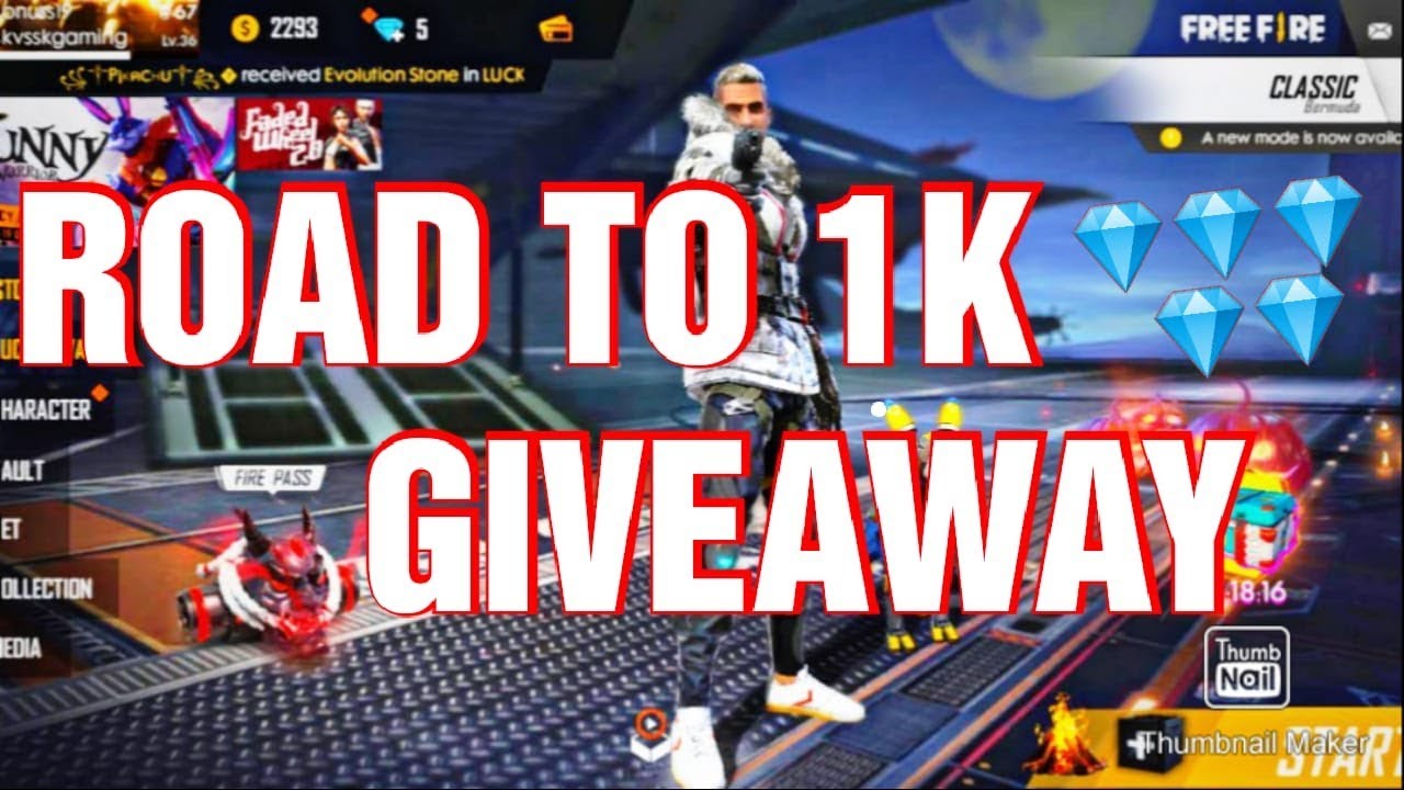 pic Free Fire Live Thumbnail Road To 1K 1k giveaway sonu gamer