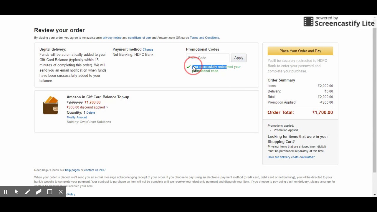 how to use promotional credit amazon
