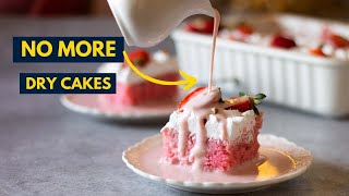 The perfect cake for a crowd - Moist Eggless Strawberry Tres Leches Cake recipe