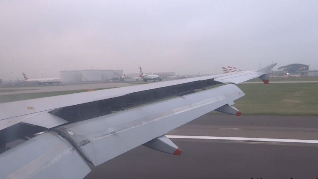 British Airways A319 landing in typical London weather in London Heathrow