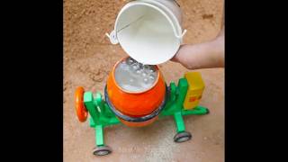 Mini Tractor Builds Brick &amp; Cement Fish Pond 🐟🚜 | Amazing DIY Mini Construction #diykids