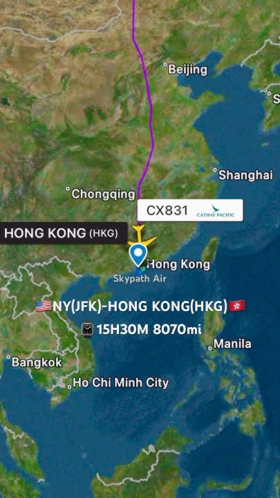New York To Hong Kong Flight Time Non Stop New York to Hong Kong Cathay Pacific CX831 flight route #travel - YouTube