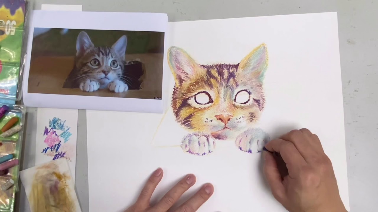 How to draw a cat with oil pastel | Let's Draw together |  ICS影片教學【如何用油粉彩畫貓】