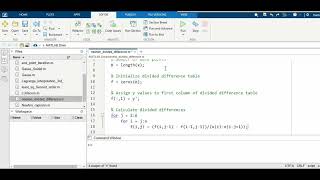 Curve fitting using Newton divide-difference interpolation method on MATLAB
