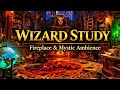 Wizard Study Ambience 🔥 Fireplace Sounds &amp; Mystic Library Atmosphere (1 Hour)