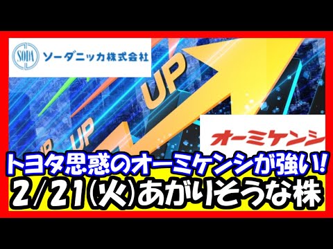 【注目株】2月21日(火)に上がりそうな株！ソーダニッカが特別配当実施、オーミケンシがトヨタ思惑で連日高騰など！