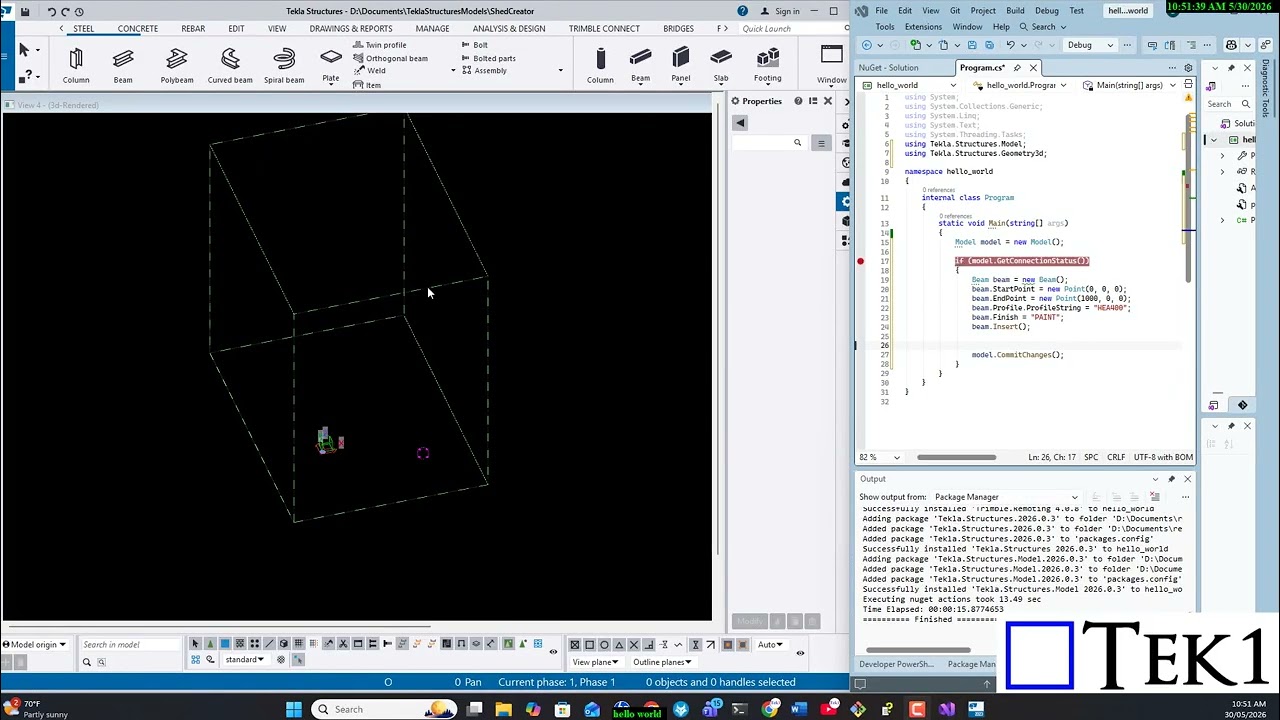 How to load up Tekla DLLs and a Hello World Application (Tekla