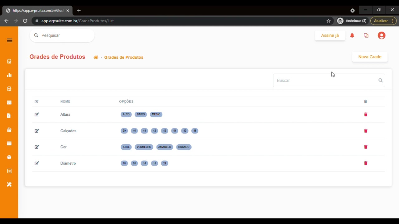 Grade de Produtos   ERP Suite