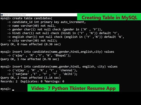 Python Tkinter Video-7 Creating database and table for simple Tkinter ...