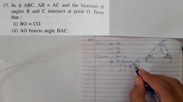 ∆ABC, AB = AC bisector angles B and C intersect point O Prove that BO = CO, AO bisects angle BAC