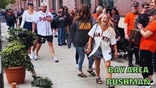 Bushman prank on 36,000 fans walking to the San Francisco Giants baseball game at Oracle Park!