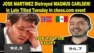 Jose Martinez Takes Down World Champion Magnus Carlsen!  at Late Titled Tuesday 2024