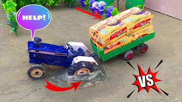 Eicher mini tractor stuck in mud with parleg pulling out JCB 3dx  mini science project P4@rmtoys_