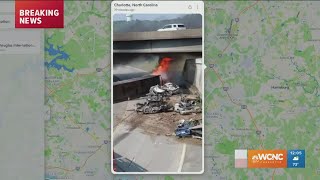 Fiery crash blocks I-485 in northeast Charlotte
