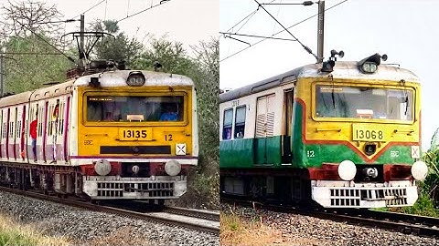Colourful Different liveries Electric Multiple Unit Trains Crossing Rail Bridge | Eastern Railways