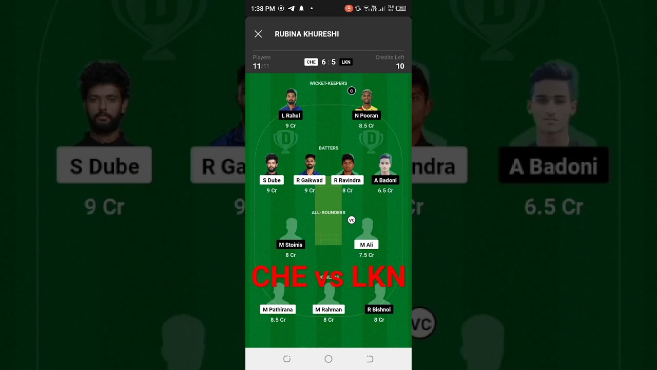CHE vs LKN DREAM11 TEAM 