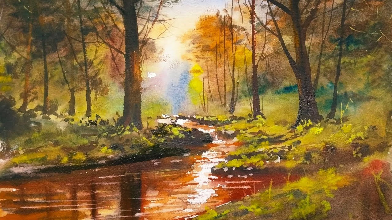 A peaceful forest and river Painting