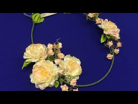 Ribbon flowers.Hair wreath/Corona con flores/Веночек с цветами из лент 2.5см