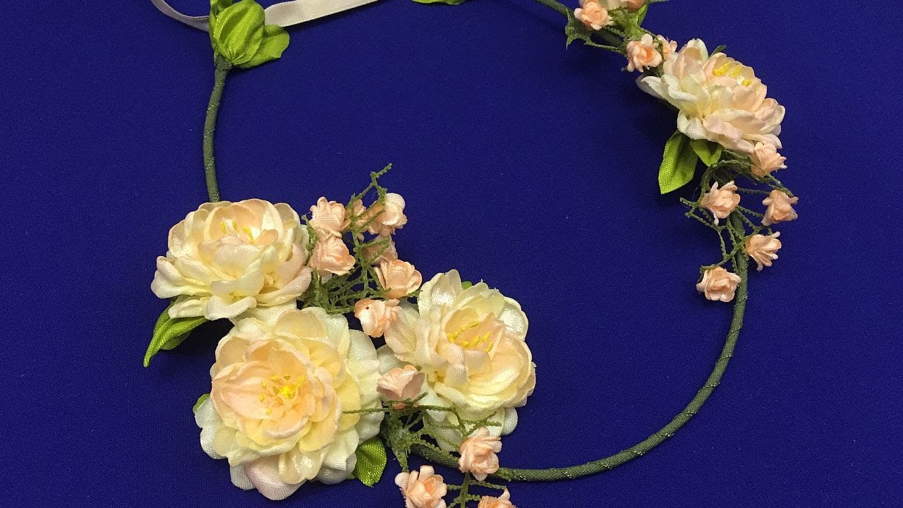 Ribbon flowers.Hair crown/Corona con flores/Веночек с цветами из лент 2.5см