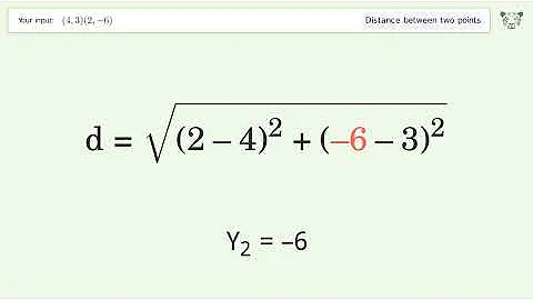 Find the distance between two points p1 (4,3) and p2 (2,-6): Step-by-Step Video Solution