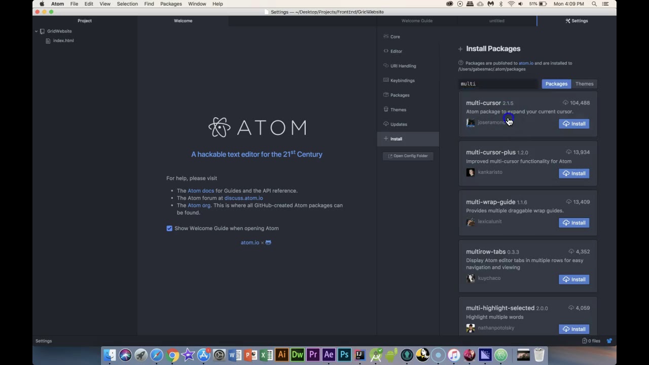 Adding Multi-Cursor Select Package To Atom