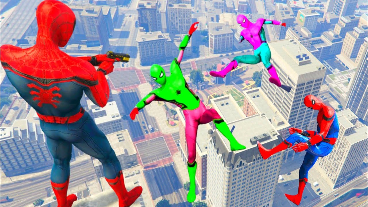 GTA 5 Rainbow Spiderman Jumping Into Portals (Ragdolls/Euphoria Physics ...