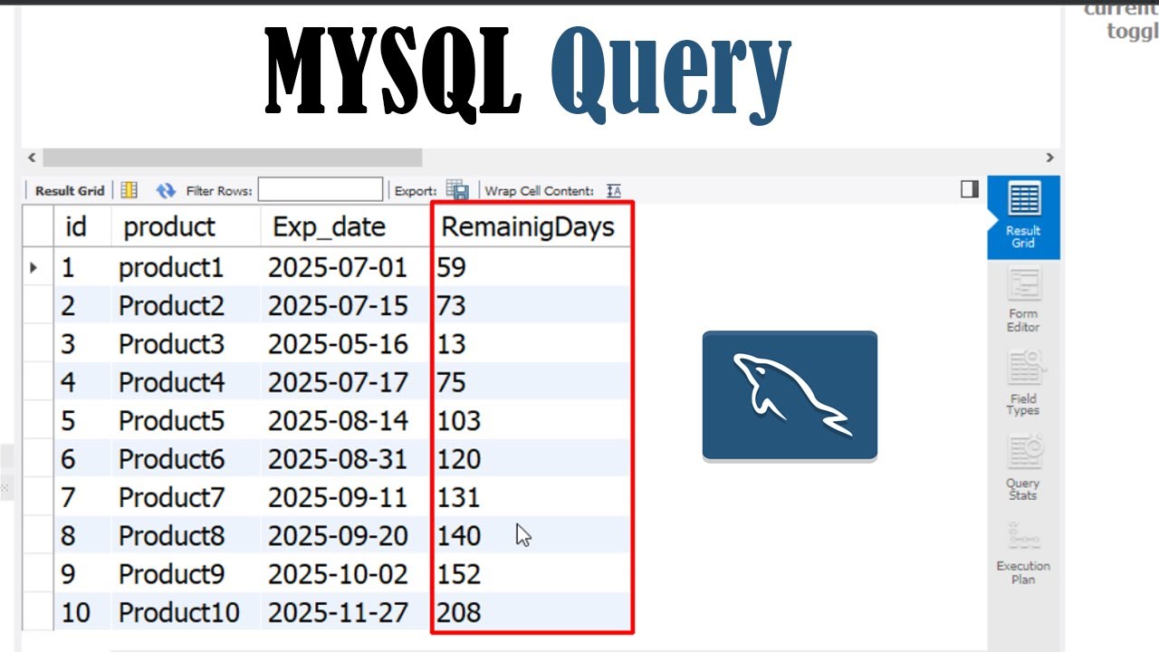 Mysql Workbench Query: How to Count the remaining days before the ...