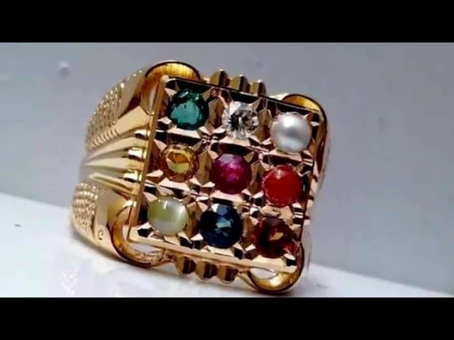 Incandescently Regal Diamond Navaratna Ring Set in 22KT Gold