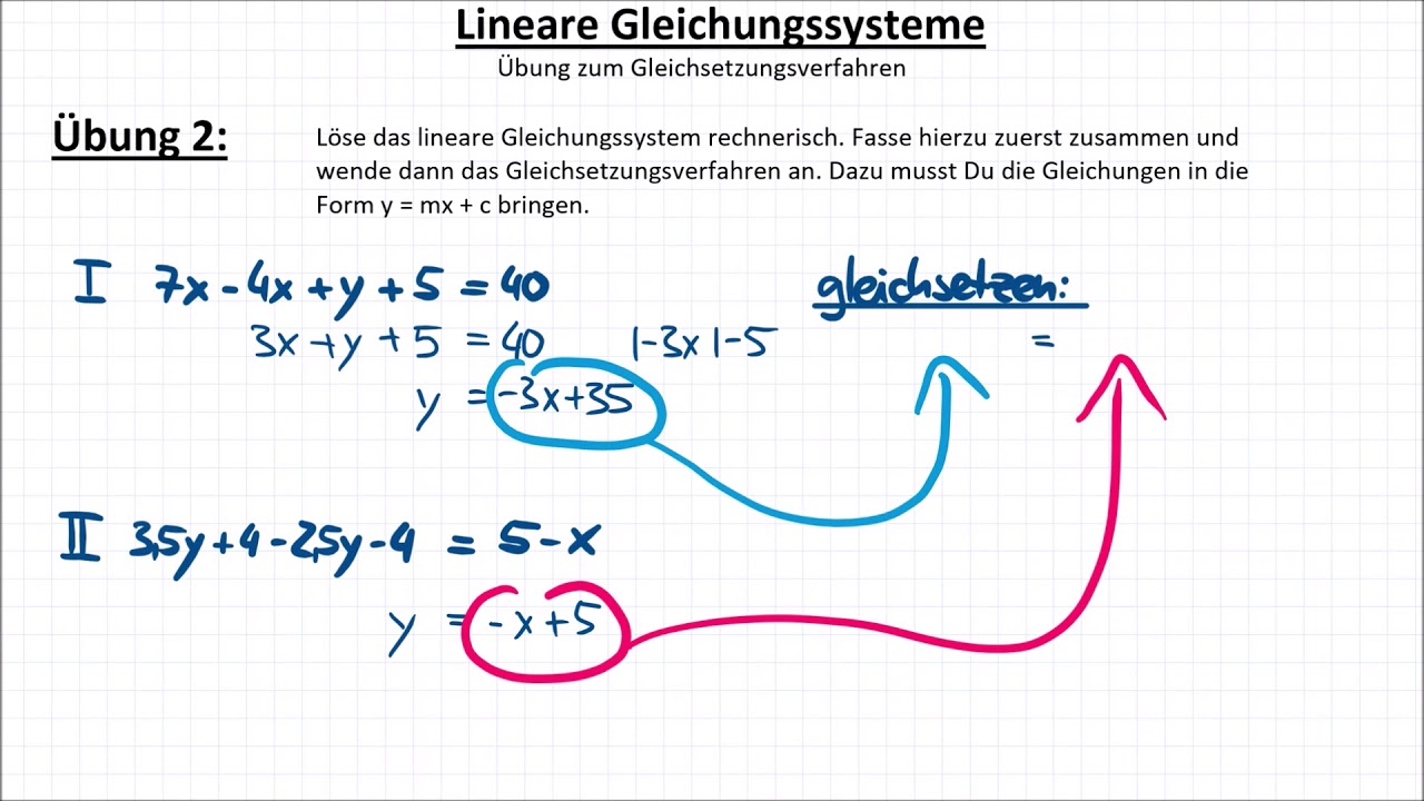 Übung #2 zum Gleichsetzungsverfahren, lineares ...