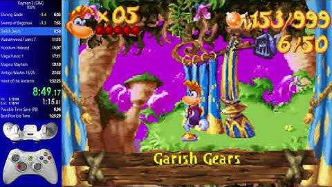 Rayman 3 GBA 100% speedrun in 1:29:42 (USA Emulator)
