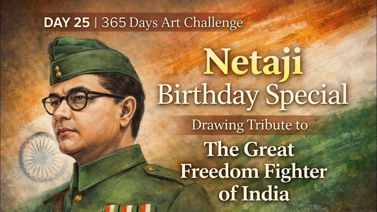Netaji Subhas Chandra Bose Drawing 🇮🇳 | Day 25 | 365 Days Art Challenge | Birthday Special