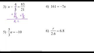 Algebra Quiz REVIEW - One Step Equations (2022)