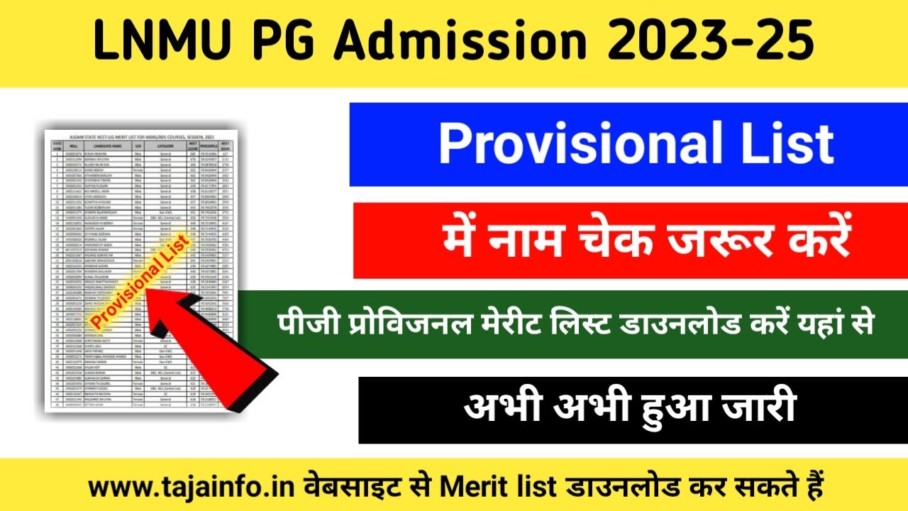 lnmu pg provisional merit list 2023 download || lnmu pg admission 2023 ...