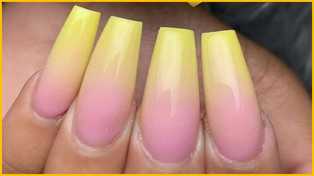 Pink and Yellow Ombre Nails Cofffin shape || Tran Tuan - YouTube