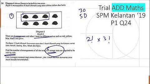 Trial Add Maths SPM Kelantan 2019 Paper 1 Q24 permutations and combinations Matematik Tambahan SPM