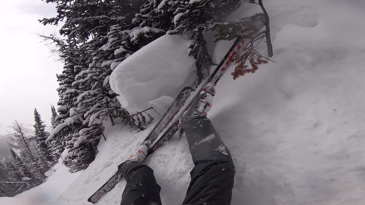 A beginner skier ends up on a black diamond run -Sunshine Village- Banff