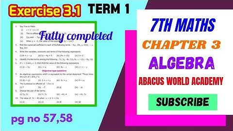 7th maths Term 1,chapter 3 Algebra Exercise 3.1 pg no 57,58#7thstandardmathsterm1#AbacusWorldAcademy